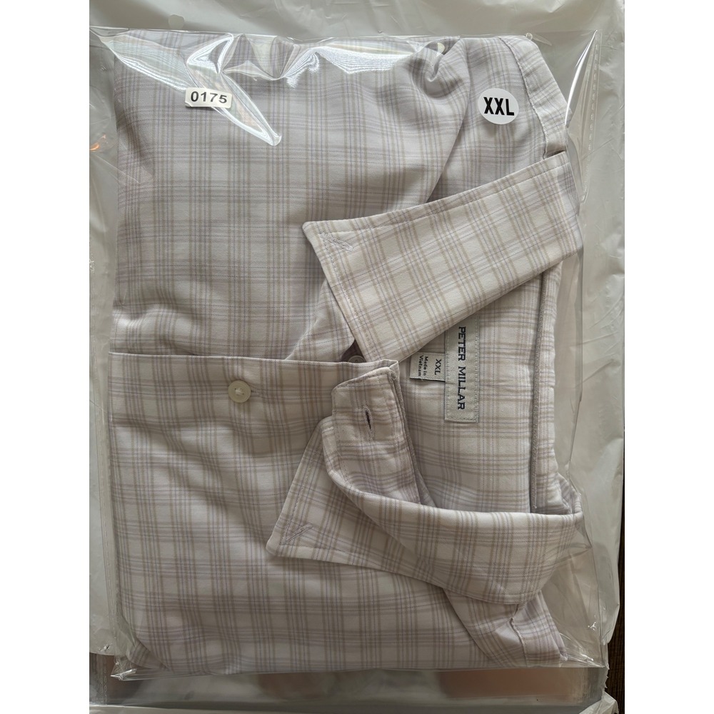 Peter Millar Mens XXL Plaid Button Down Shirt Tan Purple Long Sleeve Business - Picture 5 of 5